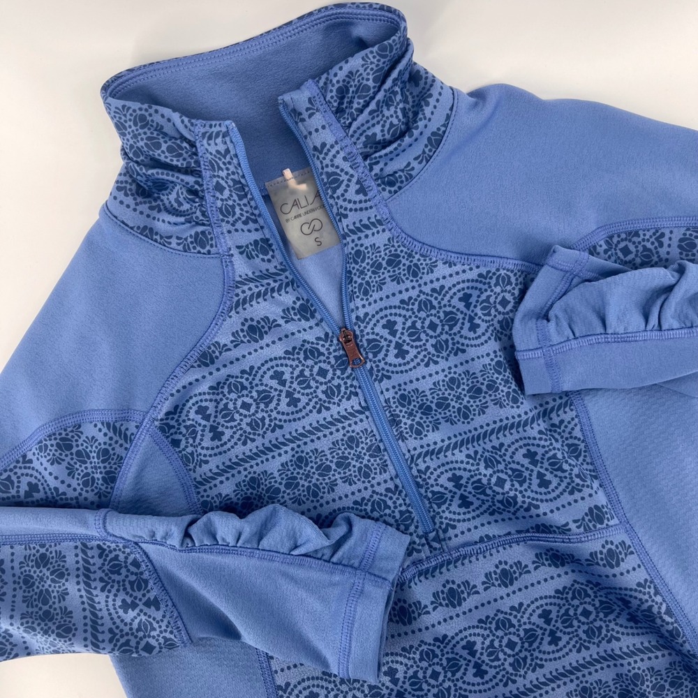 CALIA Women Small Quarter Zip Pullover Blue Floral Activewear Yoga Chic